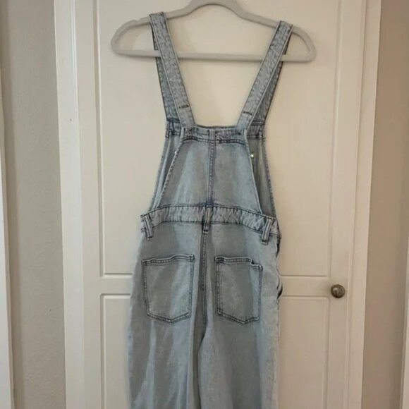 NEW WeWoreWhat Slouchy Slit Overalls in Super Light Blue Denim Jean XS - Picture 6 of 8